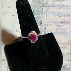 NIB Sterling Silver Garnet Ring w/ Simulated Diamonds Sz 6.75